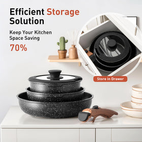 DishDelight removable-handle cookware for secure, space-saving use at home and on trips.