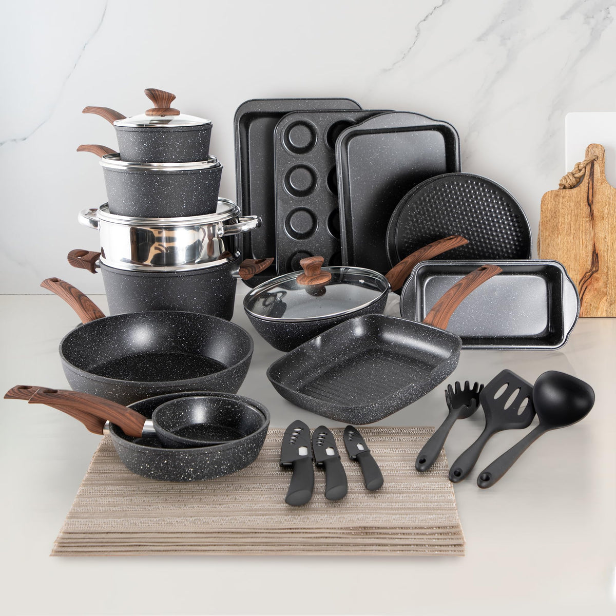 DishDelight included utensils and placemats complete the cooking setup