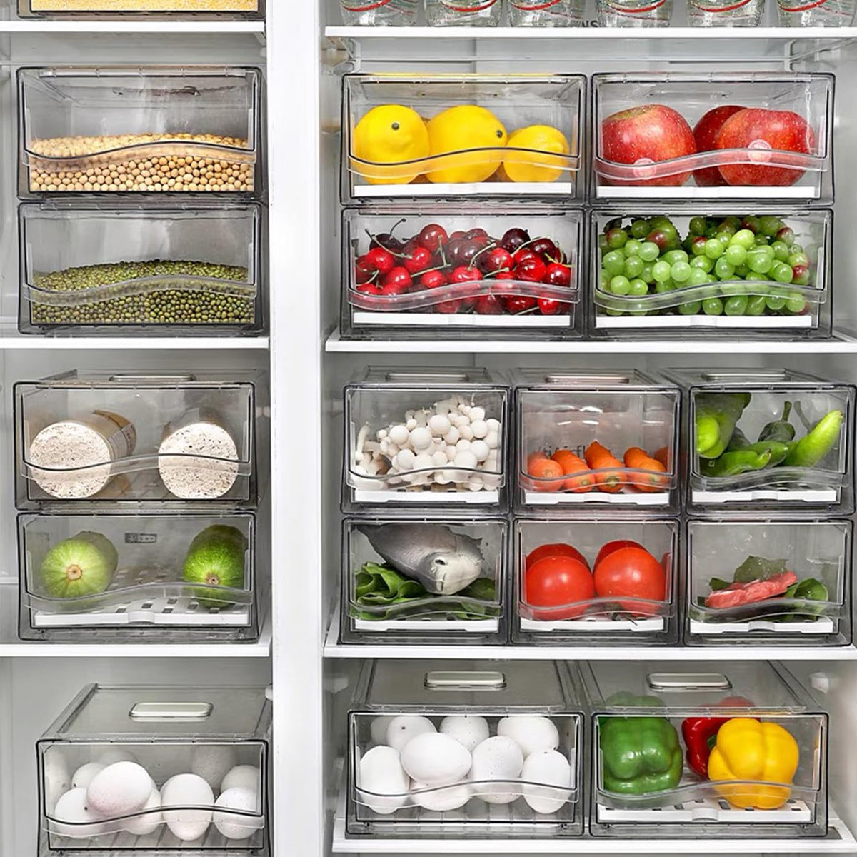 Diskary fridge drawer organizer stackable for easy access.