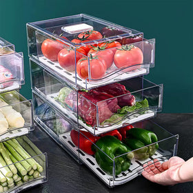 Diskary two-drawer fridge organizer stackable for compact storage.