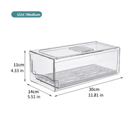 Diskary stackable fridge bins with clear fronts provide visible, organized produce.