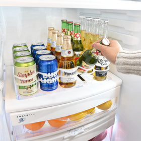 Display Technologies Fridge-Plus stacked-can organization helps locate drinks faster