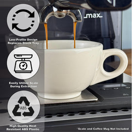 Distro Coffee Labs compact tray during espresso extraction keeping cup clearance