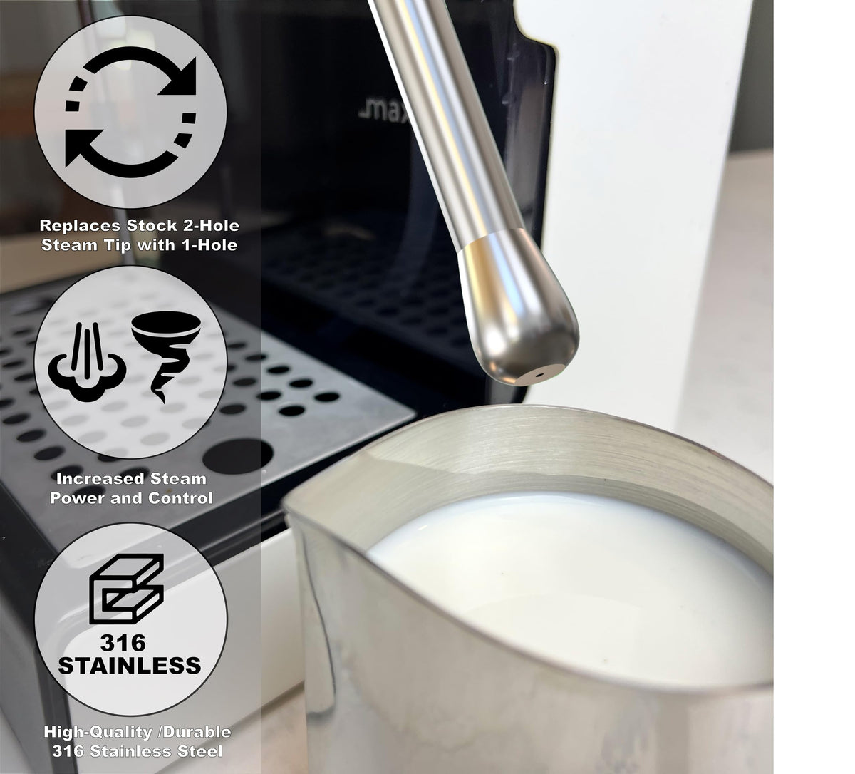 Distro Coffee Labs steam tip installation being performed for an easy upgrade.