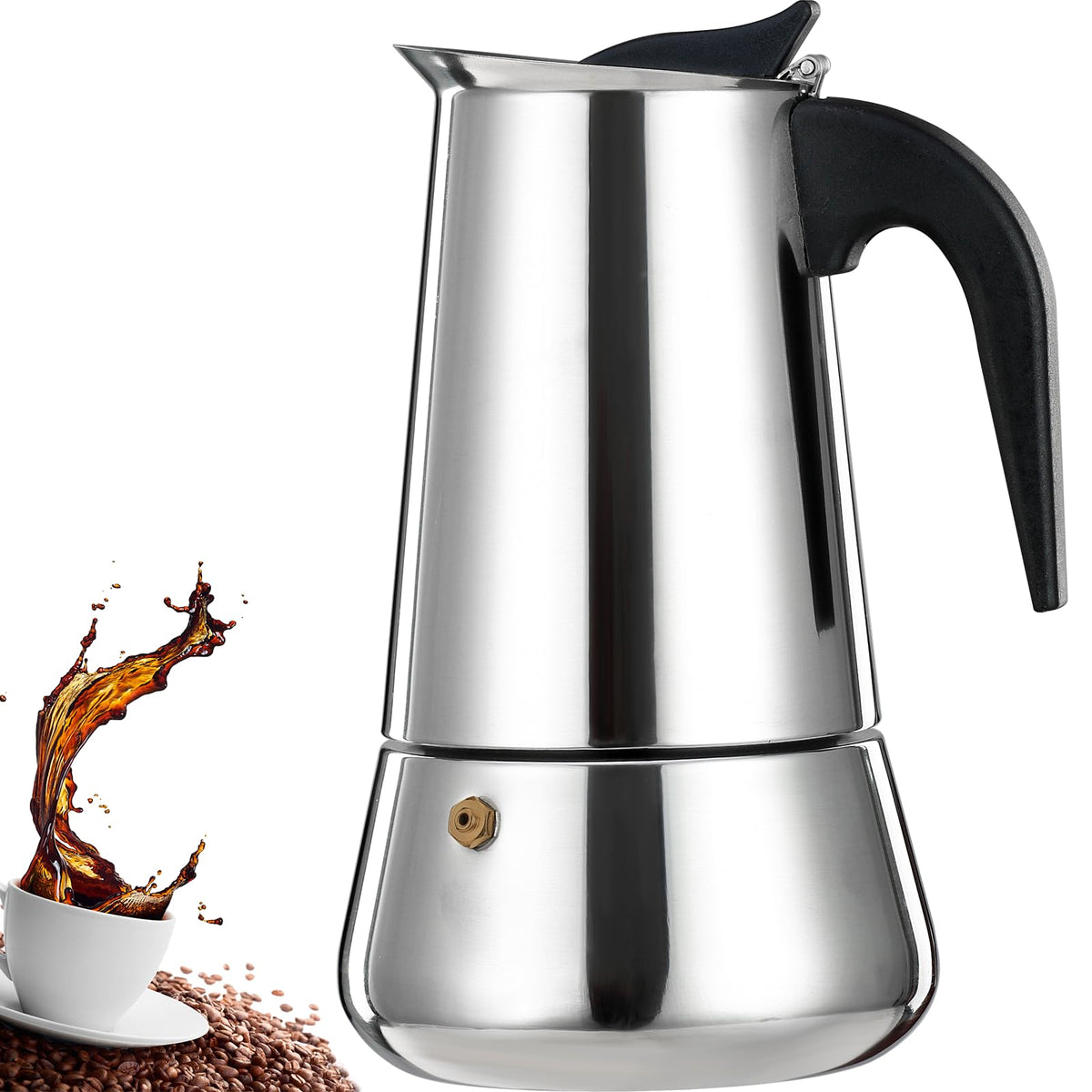 DITOSH 9-cup stovetop espresso pot on a gas stove delivers rich, quick espresso.