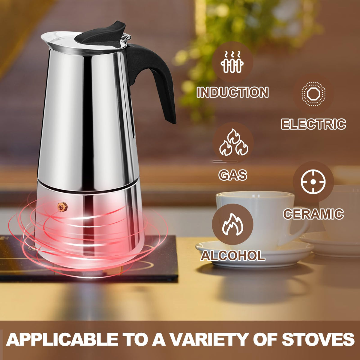 DITOSH induction-compatible moka pot ready for induction or traditional stoves
