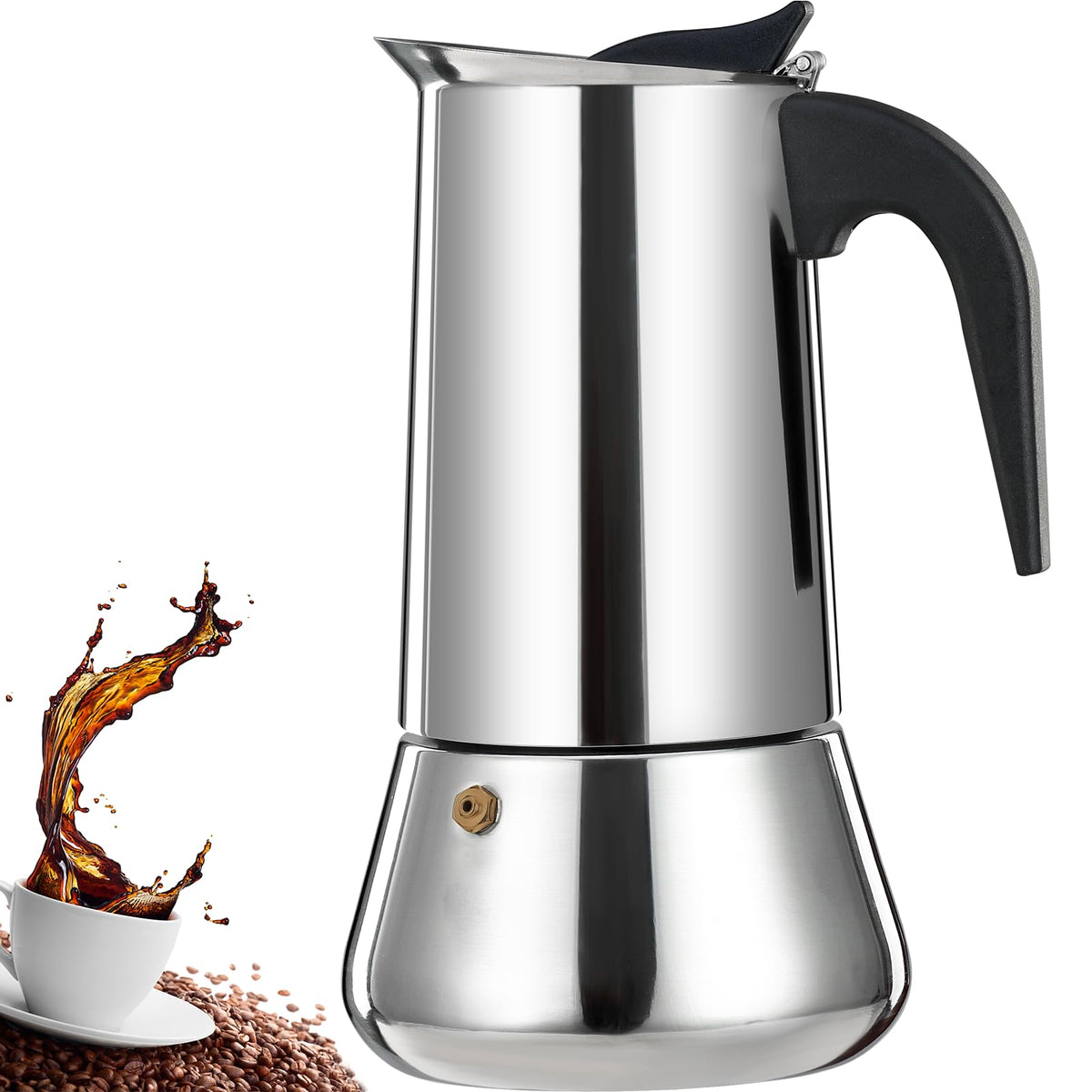 DITOSH stainless steel moka pot 12-cup ready for rich espresso at home.