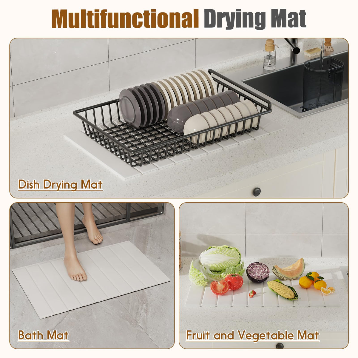 Ditother multi-functional use showing heat resistance as a trivet and bath mat.