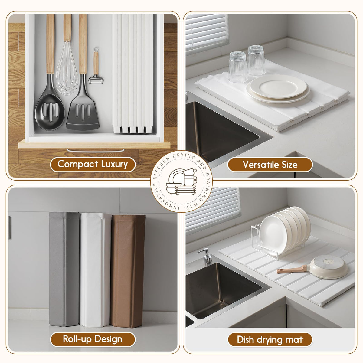 Ditother water absorption action demonstrating fast drying of dishes and utensils.