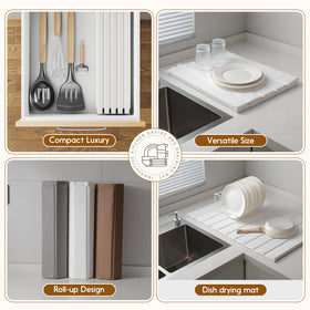Ditother water absorption action demonstrating fast drying of dishes and utensils.