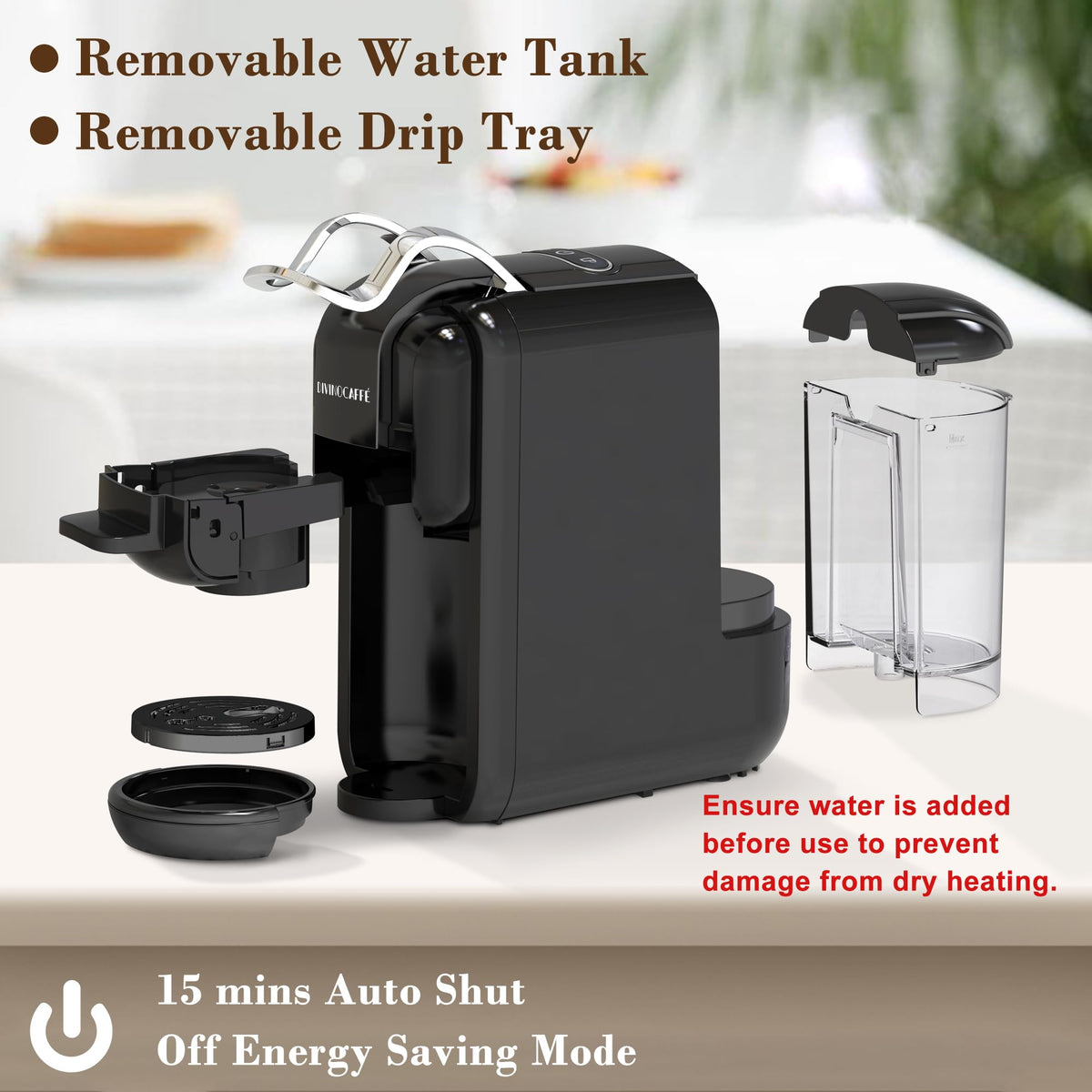 DIVINOCaffe removable 21 oz water tank for multiple cups