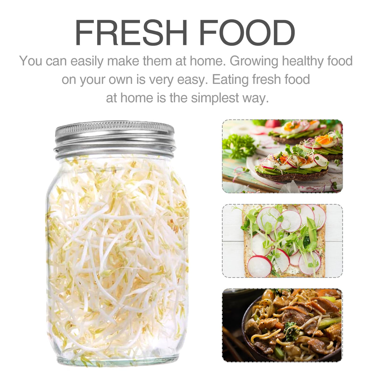 DIVSEA sprouting lid shown as dishwasher-safe for quick cleanup.