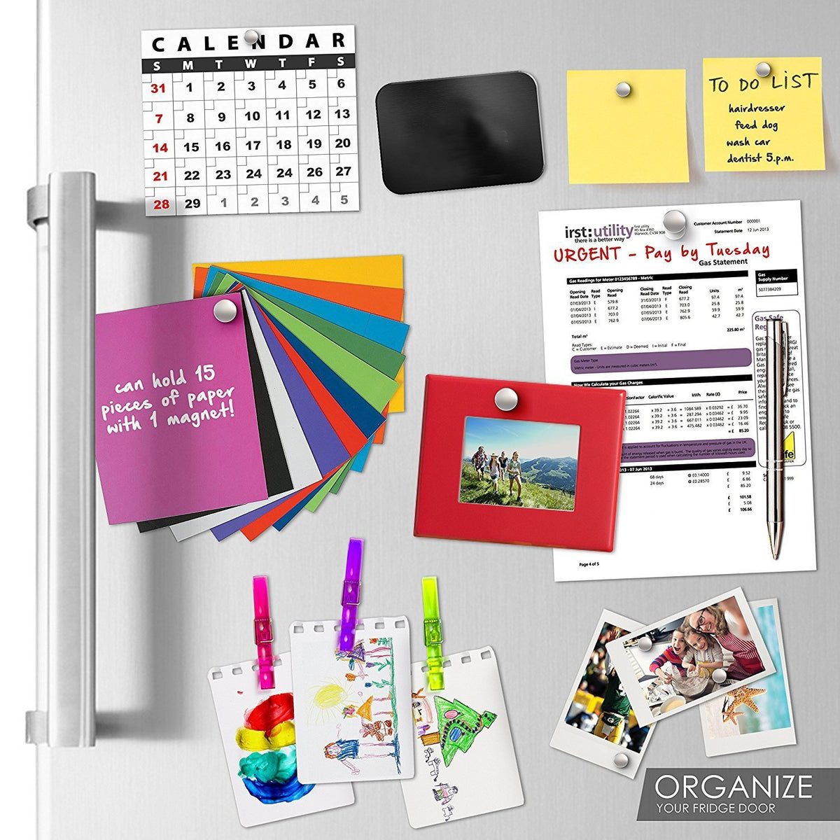 DIYMAG office magnets in brushed nickel help declutter bulletin boards