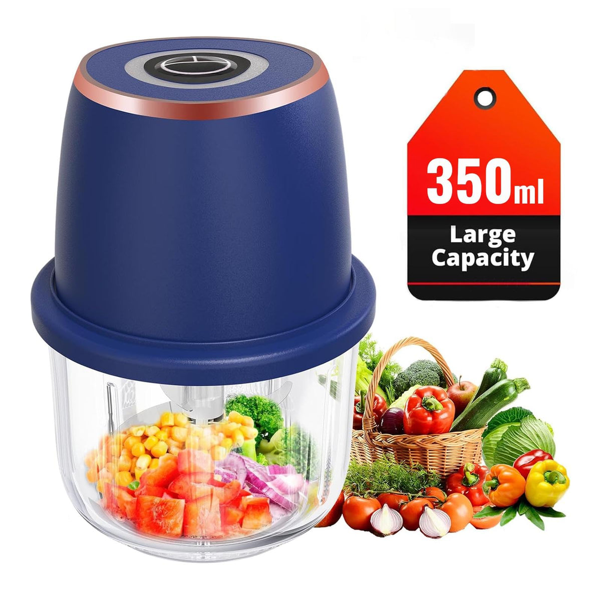 DIYOHFE electric garlic chopper in blue chops garlic quickly for garlic, onion and herbs.
