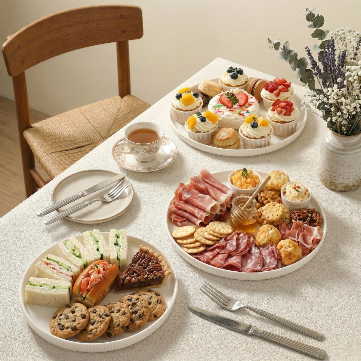 Dizada porcelain platter with stripe detail for refined tablescapes.