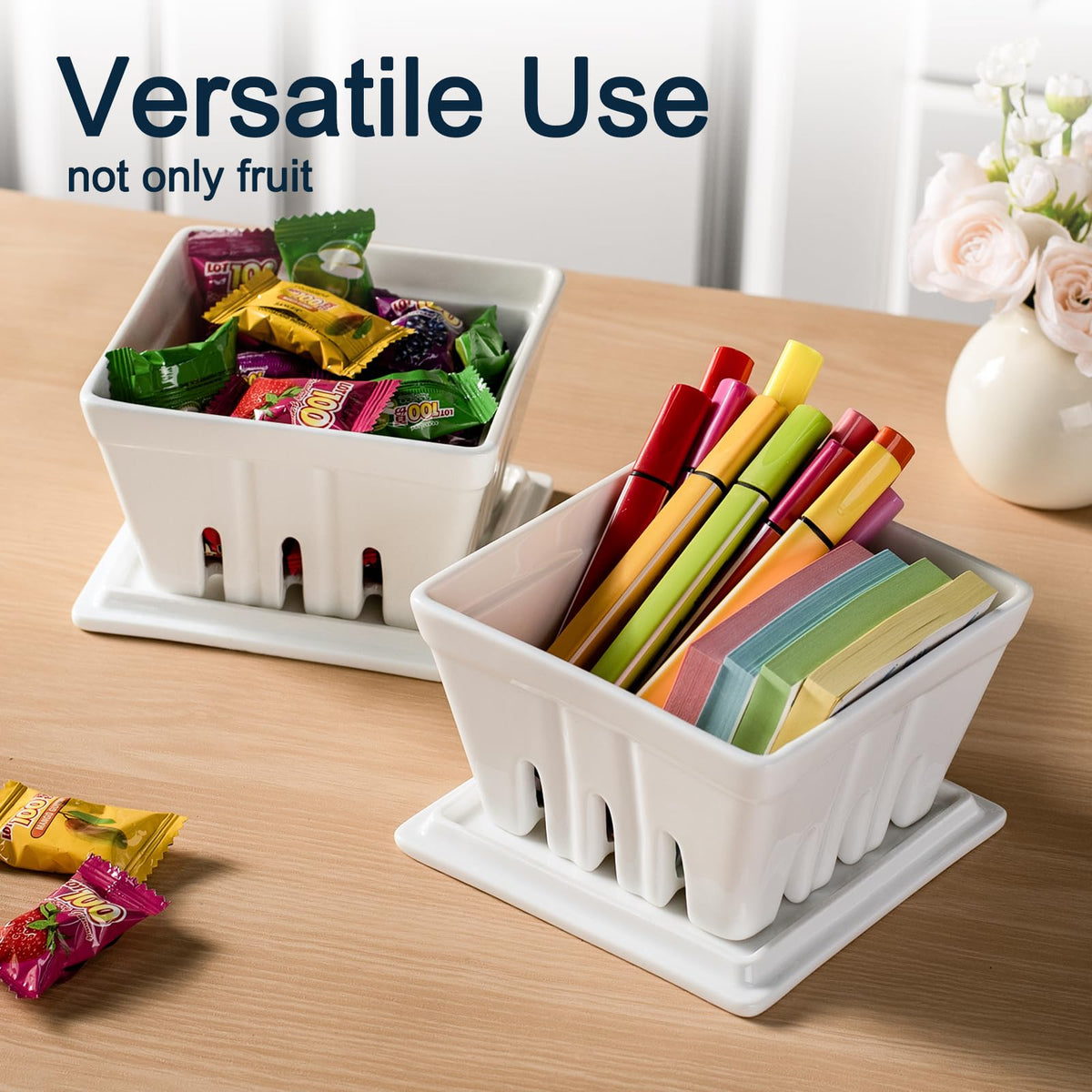 Dizada set of two berry baskets adds tidy kitchen storage.