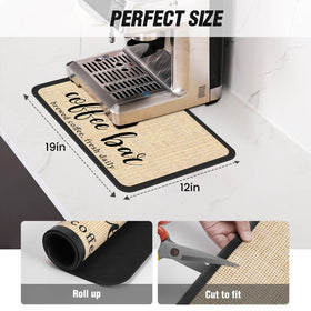 DK177 Coffee Mat measures 19x12 inches for ample coverage