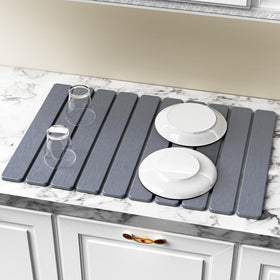 DK177 collapsible drying mat rolled for compact storage in cabinets