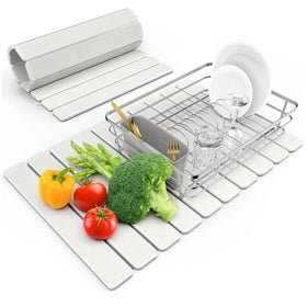 DK177 large stone drying mat on counter offers ample space for dishes.