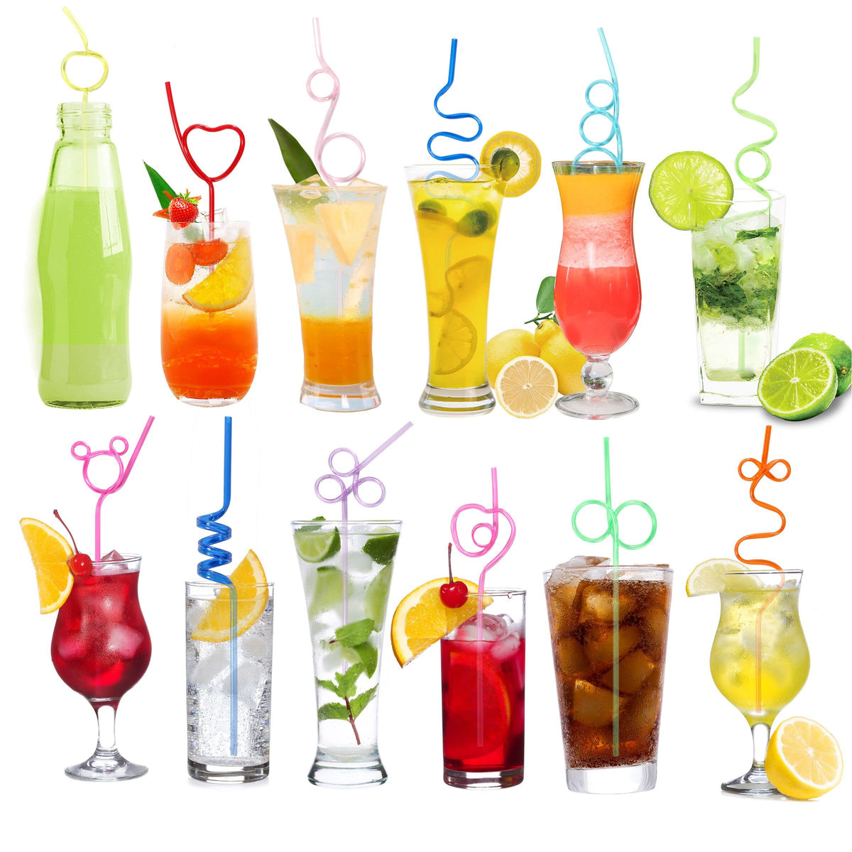 DKHDBD colorful loop straw set showing varied shapes for party use