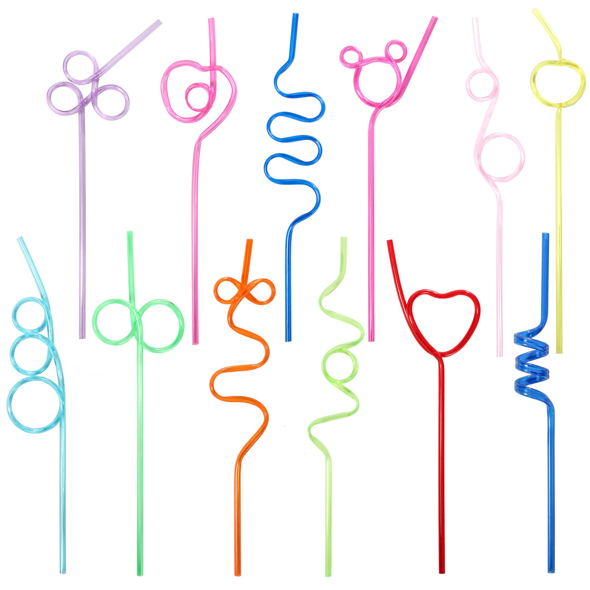 DKHDBD 36-piece crazy straws collection with 12 shapes for festive sipping and replacements