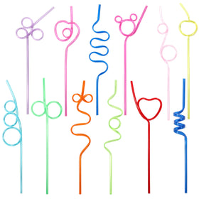 DKHDBD 36-piece crazy straws collection with 12 shapes for festive sipping and replacements