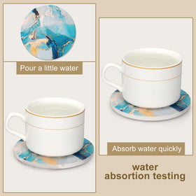Dksyee absorbent ceramic coaster close-up highlights quick moisture absorption and surface protection