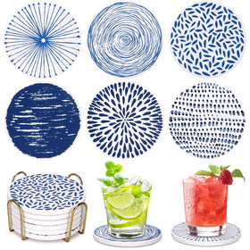 Dksyee absorbent ceramic coaster set in blue boho keeps surfaces dry
