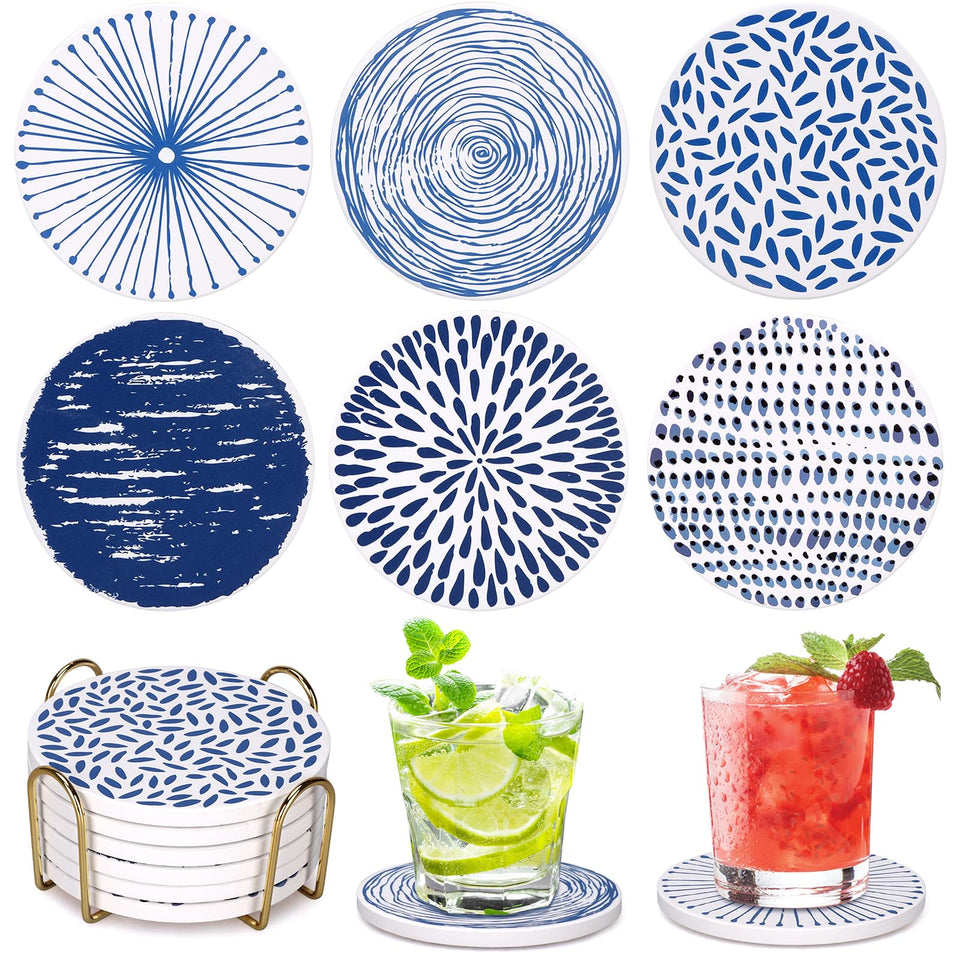 Dksyee absorbent ceramic coaster set in blue boho keeps surfaces dry