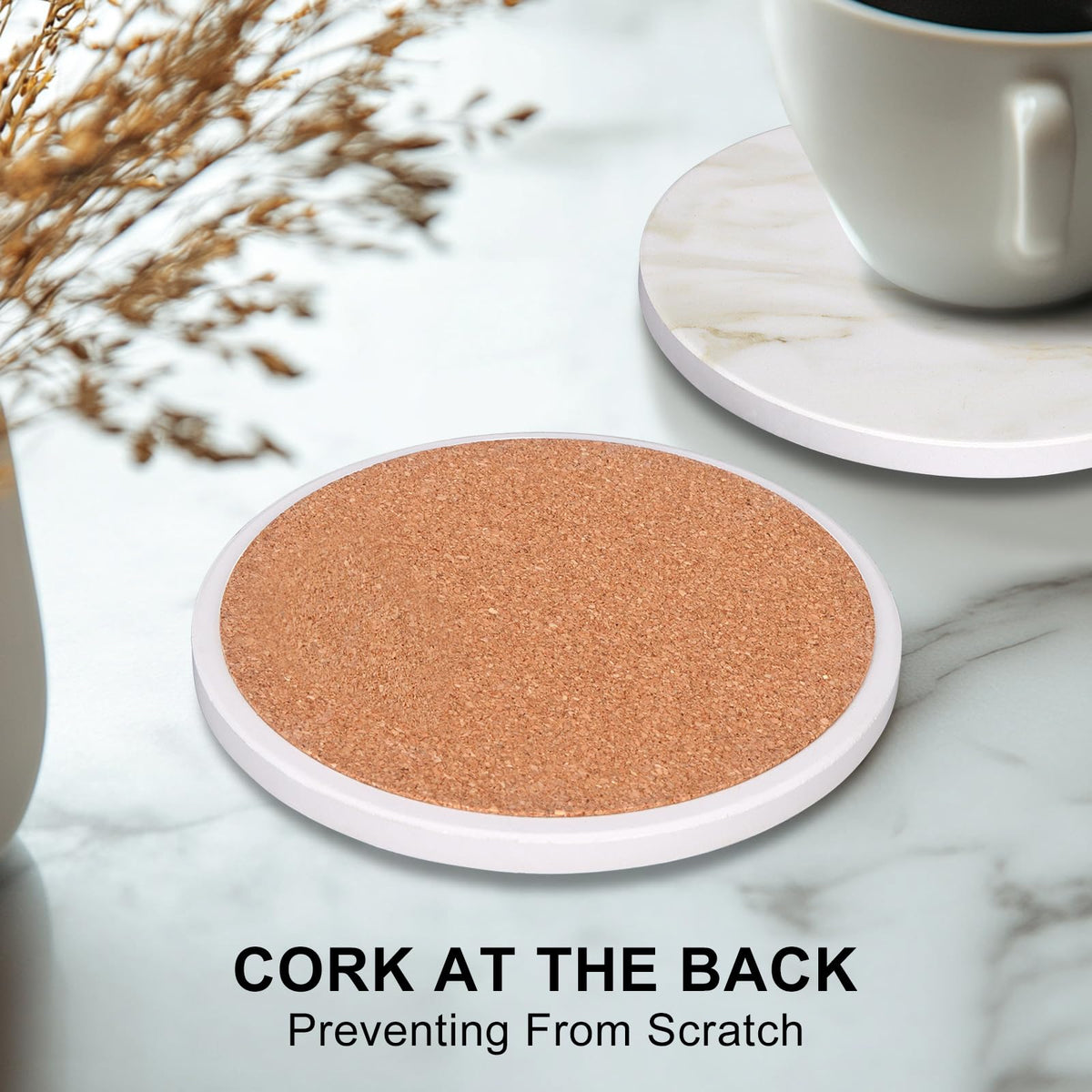 Dksyee marble-pattern coasters complement modern and rustic decors.