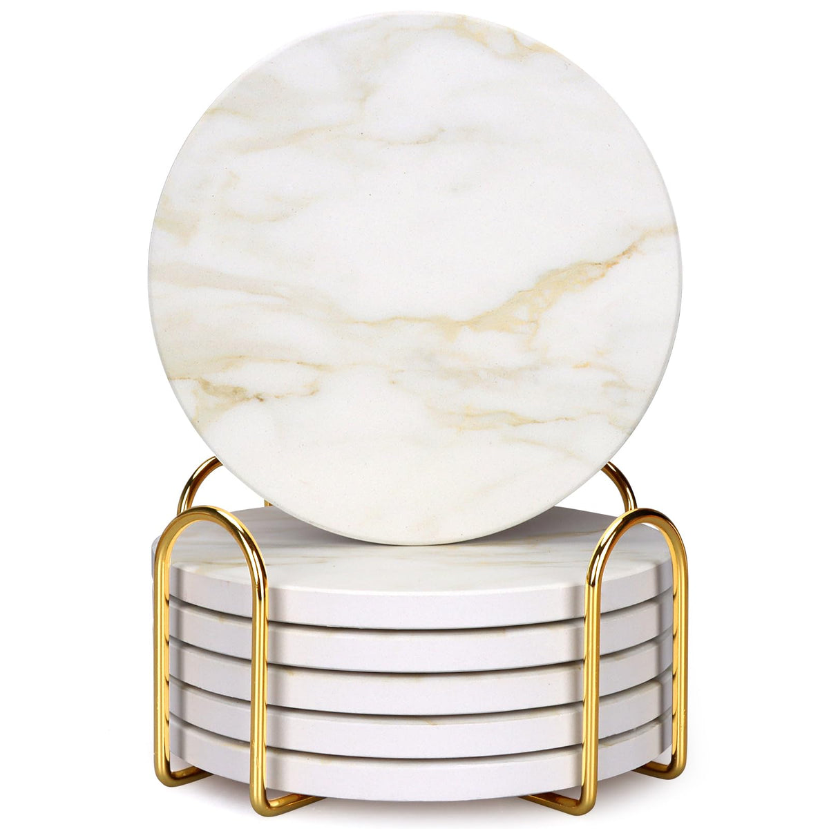 Dksyee white marble style coasters protect surfaces from moisture.