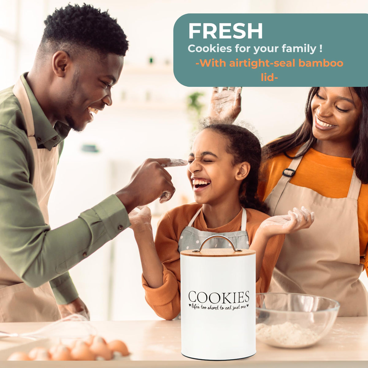 Durable galvanized metal finish of the D'Lifeful jar stands up to daily use.