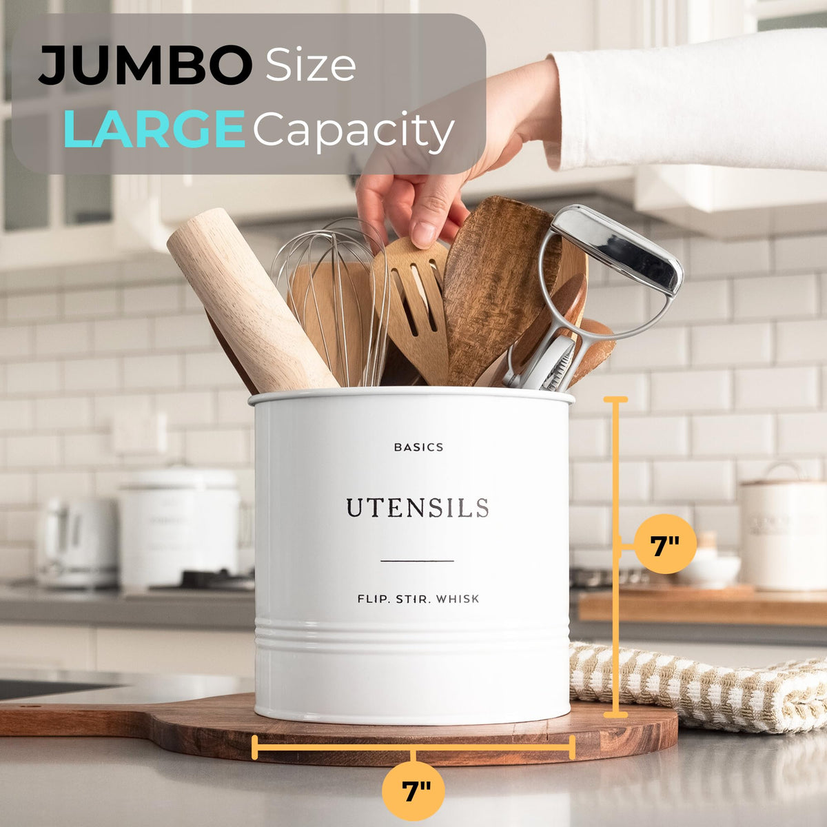 D'Lifeful kitchen utensil holder, strong construction, resists rust for everyday cooking.
