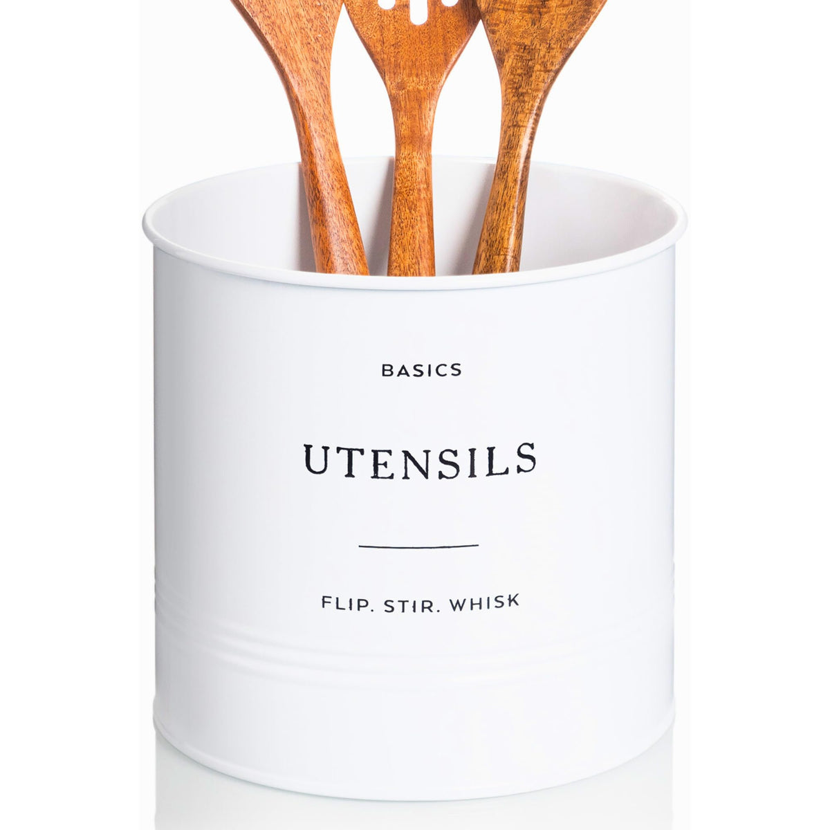 White finish complements modern kitchens while keeping tools within easy reach.