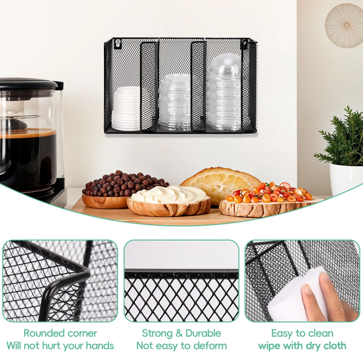 DLUGOPIS black iron lid storage keeps cup lids neat and ready on the wall