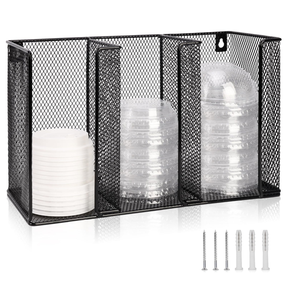 DLUGOPIS wall mount lid holder with three compartments for quick lid access