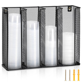 DLUGOPIS wall-mount lid organizer with four compartments keeps cups in order.