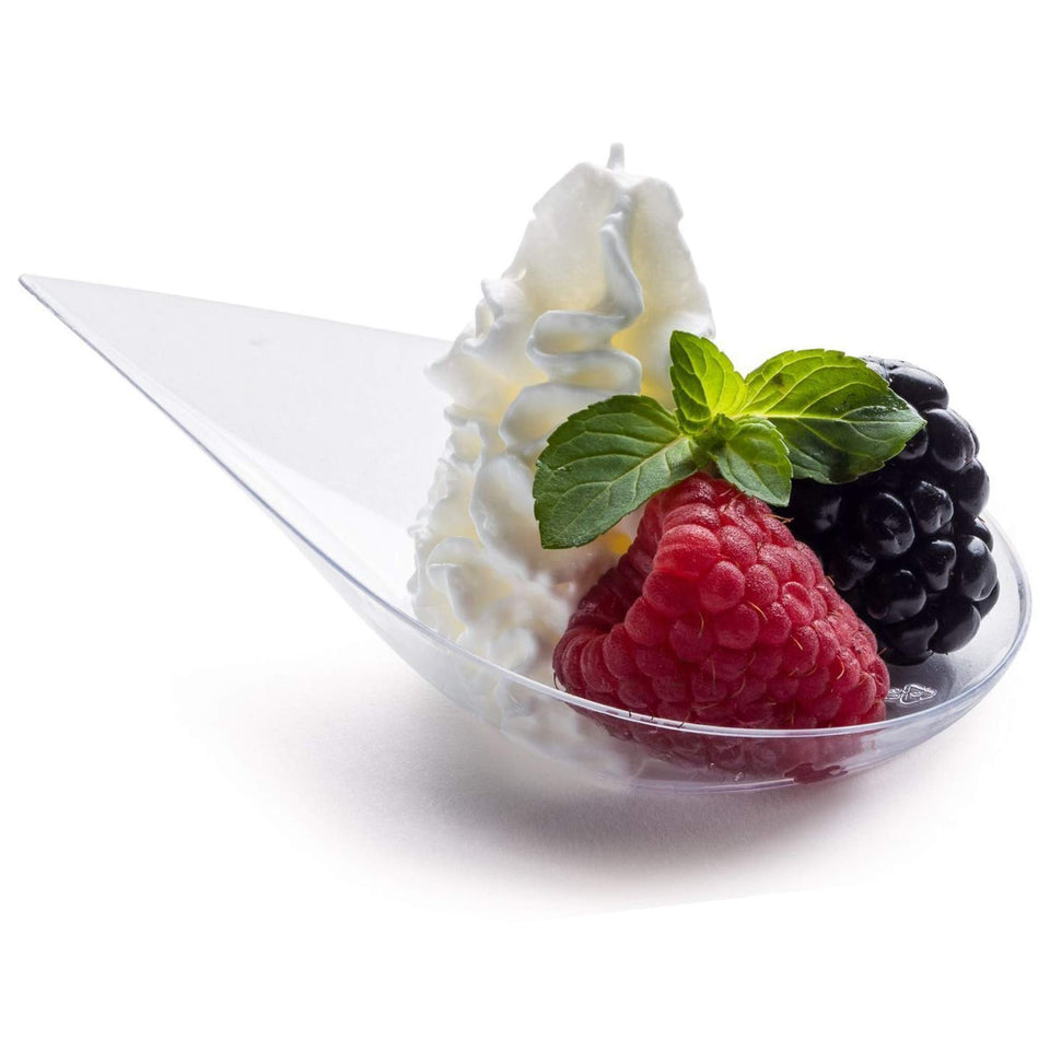 DLux 100 tear drop cups ready for elegant appetizers.