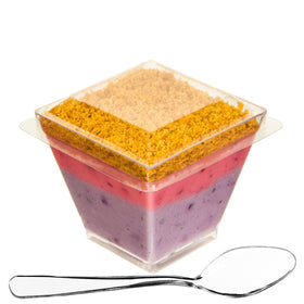 DLux 100 x 2oz mini cups in clear front view, ideal for tastings.