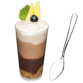 DLux 100x3-oz mini dessert cups with spoons for elegant tastings.