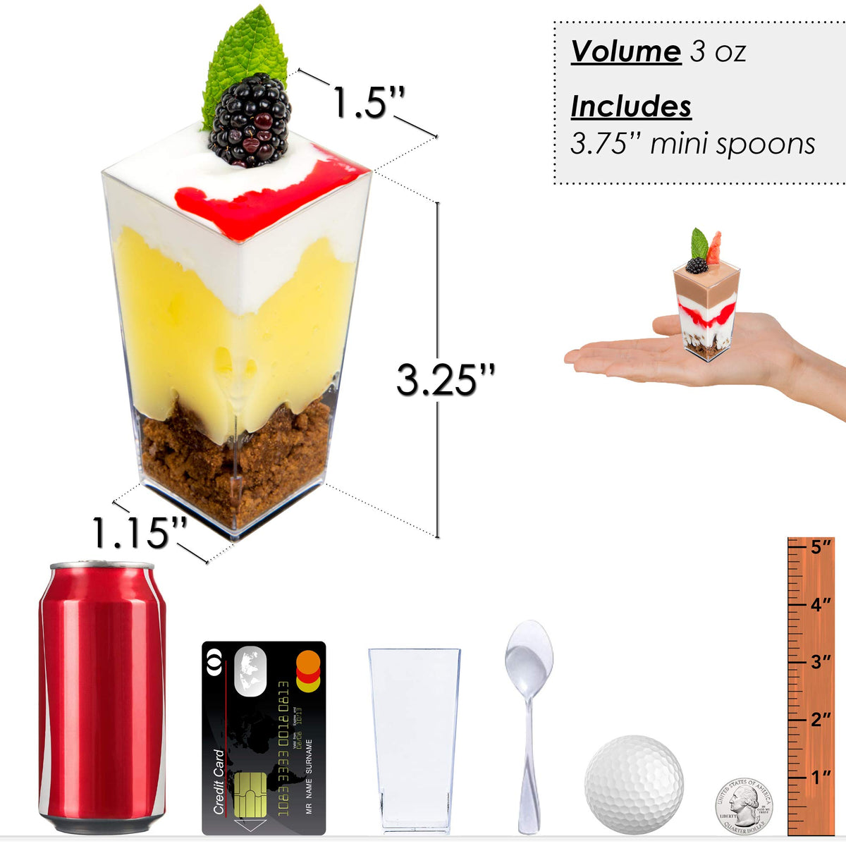 DLux 3 oz capacity clear dessert cups for bite-sized treats