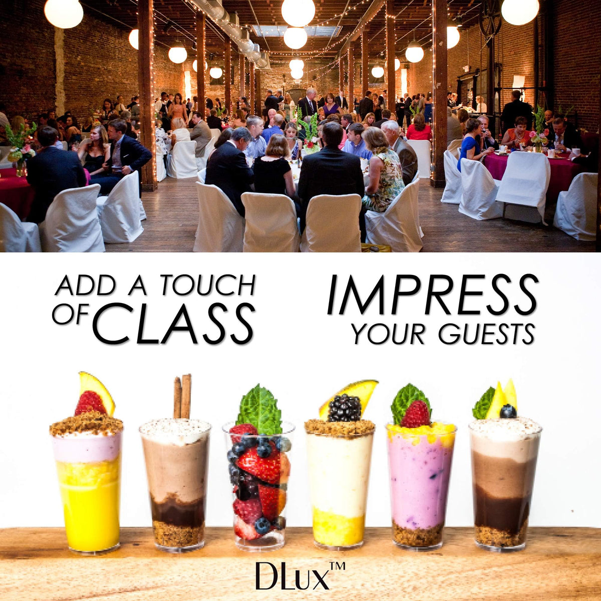 DLux 3oz tasting cups with precise dimensions for easy portion control.