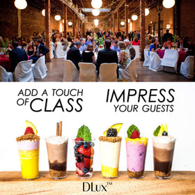 DLux 3oz tasting cups with precise dimensions for easy portion control.