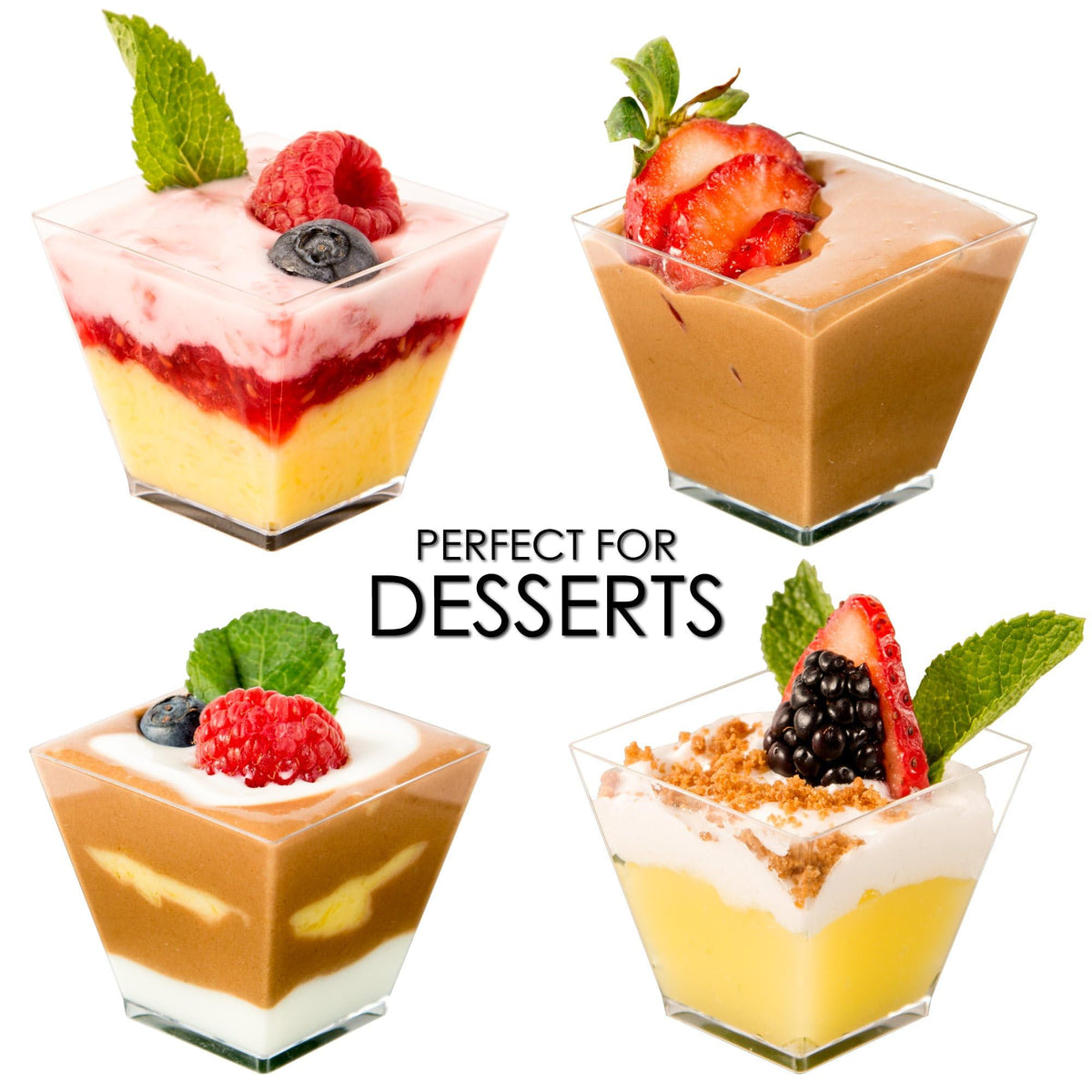 DLux 2oz cups perfect for bite-sized desserts and tastings