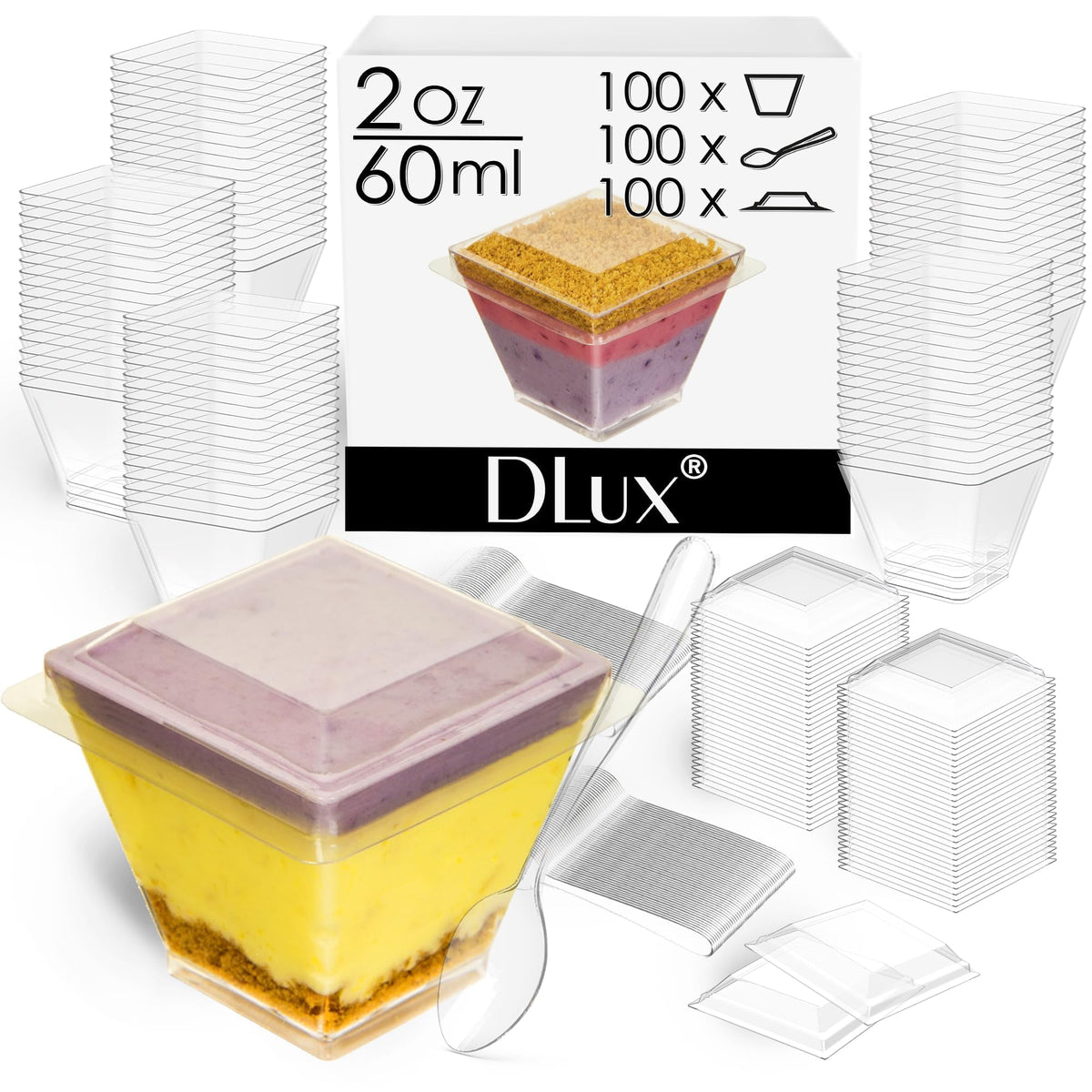 DLux mini cups with cubic design close-up for elegant presentation.