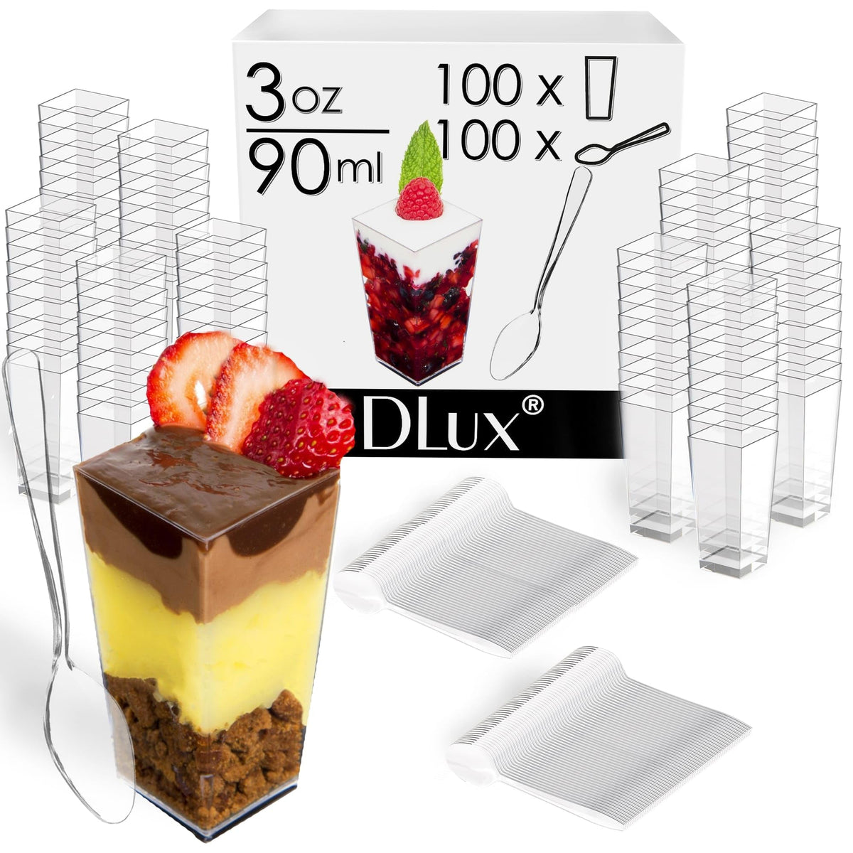 DLux spoons included with mini cups for easy serving