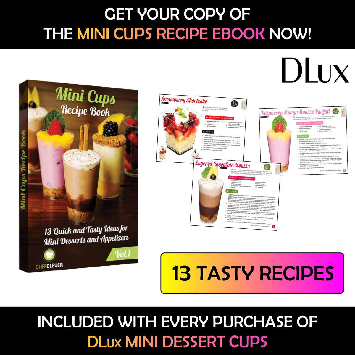DLux square short dessert cups highlight layered treats during tastings