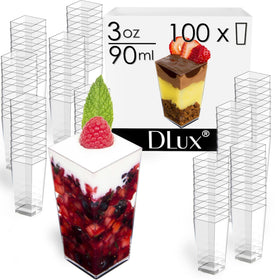 DLux square tall parfait cups with a clear view for desserts