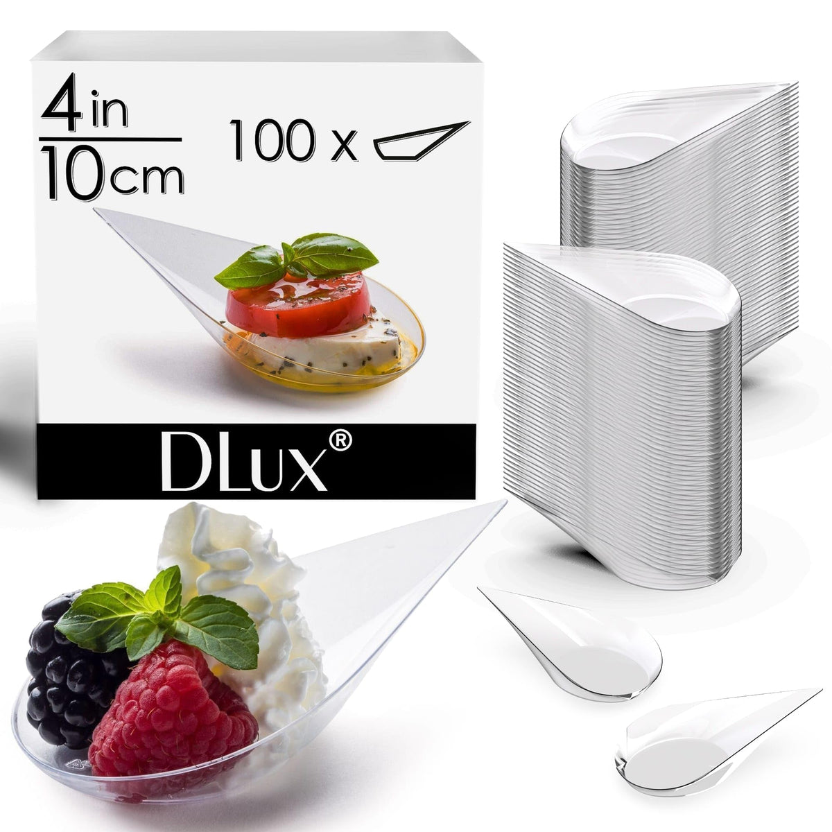 DLux tear drop cups displaying desserts with style.