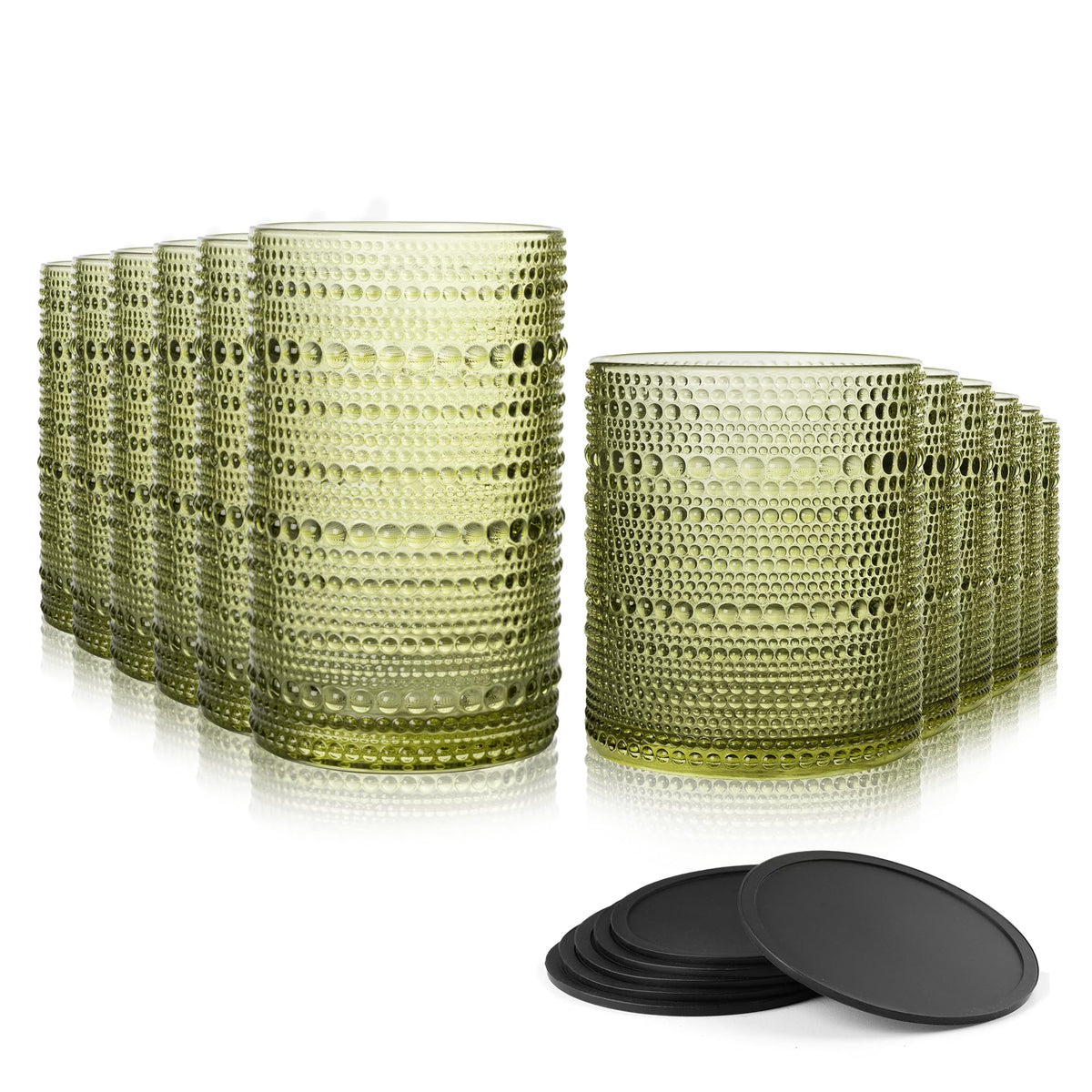 DmmyAlzx hobnail glasses set 12 green on display for elegant casual dining.